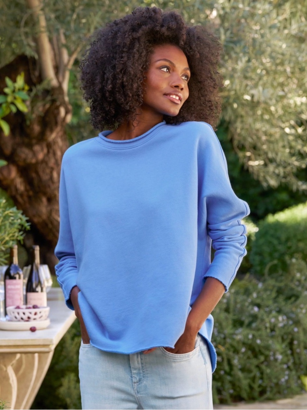 Frank & Eileen blue sweatshirt Size L Anna capelet very beautiful rare